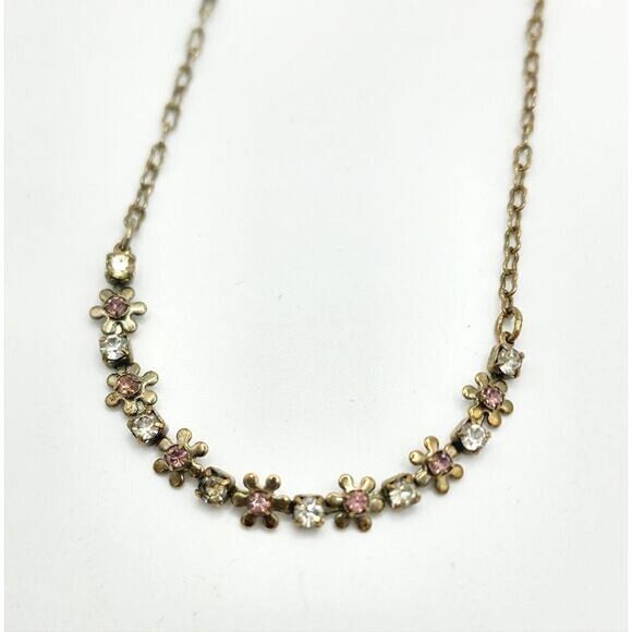 Vintage gold rhinestone flower anklet - Picture 1 of 6